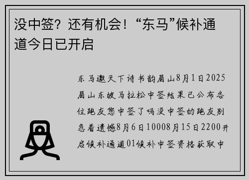 没中签？还有机会！“东马”候补通道今日已开启